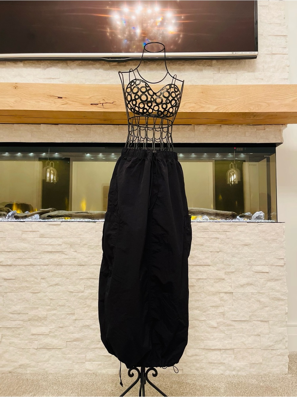 Black Drawstring Bubble Midi Skirt - Women